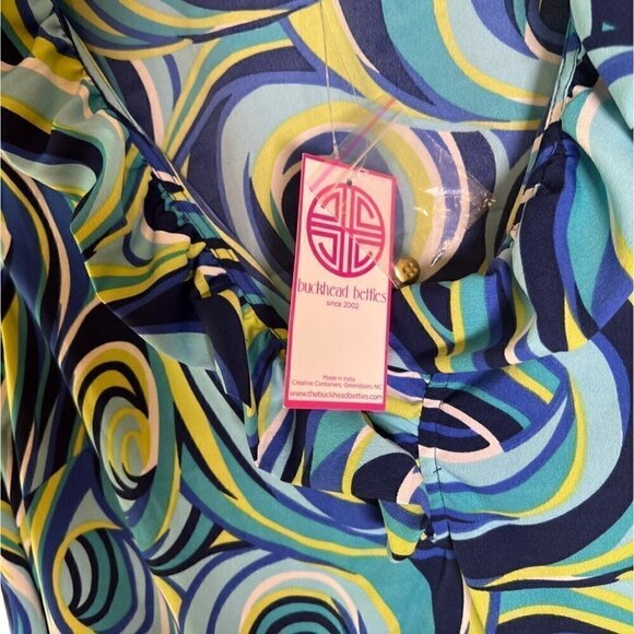 NWT Buckhead Betties Green & Blue Swirl Pattern Shift Blouse Size Large - Picture 4 of 11